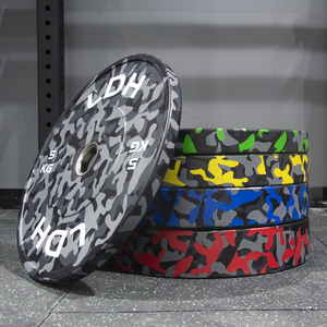 Factory Wholesale IWF Rubber Weight Plate Fleck Discs Camo Color 25kg 50kg 15kg Fitness Equipment Weightlifting Bumper Plates